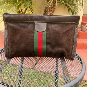 Vintage Gucci Suede Clutch (Dark Brown)